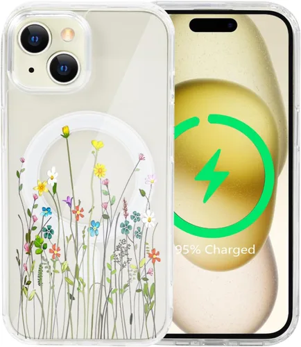Vista 40 de Funda magnética de flores para iPhone 15 [compatible con MagSafe] Bonito patrón floral transparente a prueba de golpes
