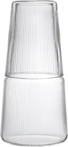 Vista 8 de Sizikato Jarra de agua de vidrio de borosilicato ámbar de 26 onzas con vaso de cristal.