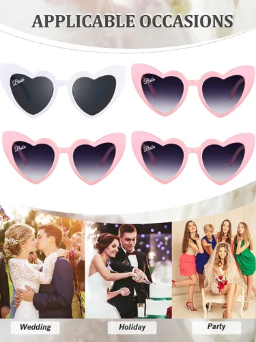 Vista 6 de 12 pares de lentes de sol en forma de corazón para despedida de soltera, para dama de honor, decoración de boda, M