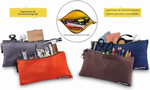 Vista 6 de Bolsa de lona para herramientas con cremallera, paquete de 5 bolsas