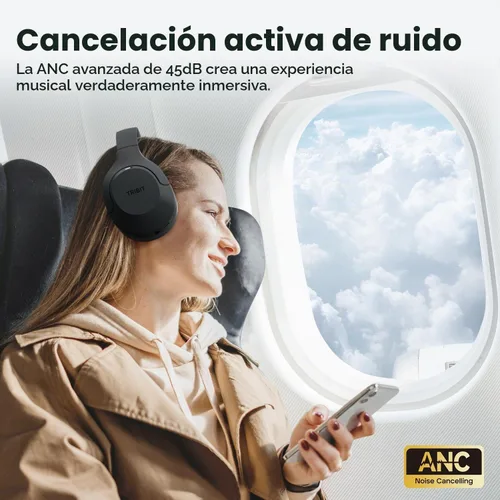 Vista 2 de Tribit QuietPlus 81 Wireless Over-Ear Headphones, 110H Playtime, Black