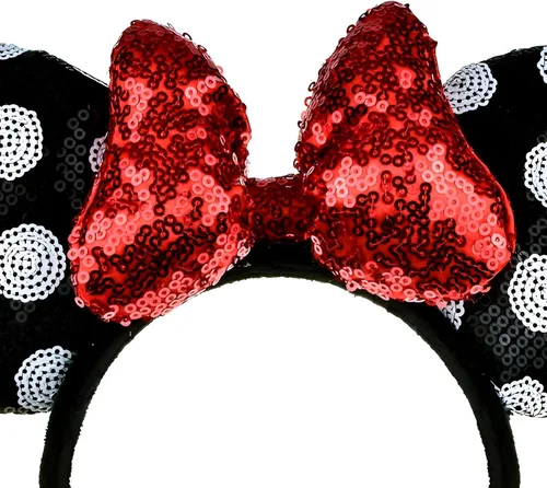 Vista 7 de A Miaow Diadema de orejas de ratón negro 3D con lentejuelas MM purpurina mariposa cierre de pelo suministro de parque para adultos mujeres accesorio