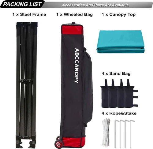Vista 5 de Abccanopy - Carpa de toldo para tienda de campaña comercial instantánea con bolsa de transporte con ruedas, 4 bolsas de arena, Turquoise