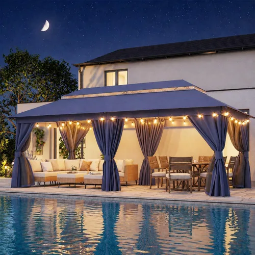 Vista 11 de LAUSAINT HOME - Cenador para exteriores de 8 x 8 pulgadas con cortinas Caqui