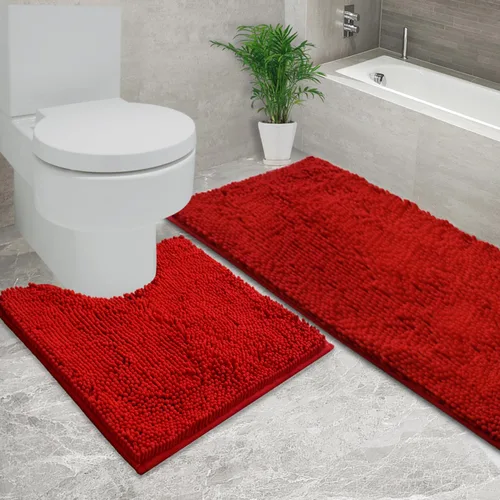 Vista 48 de Juego de 2 tapetes de baño de chenilla, superabsorbentes, con fuerte respaldo antideslizante de PVC, tapetes de baño para baño, peludos