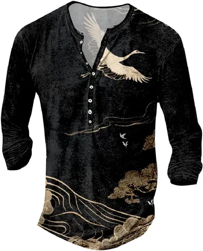 Vista 24 de MARSVOVO Camisetas gráficas para hombre, camisetas Henley con estampado de moda, holgadas, casuales, ligeras, para entrenamiento, suaves, vintage