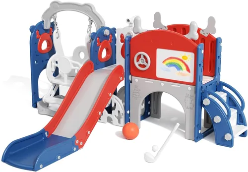 Vista 12 de XJD - Juego de tobogán y columpio 13 en 1 para niños pequeños, tobogán para niños de 1 año en adelante, juego de exterior para niños pequeños