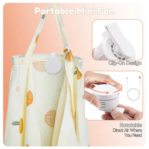 Vista 4 de Cubierta de lactancia con ventilador, delantal de lactancia ajustable transpirable, con cuello de arco para mujer, con clip de mini ventilador