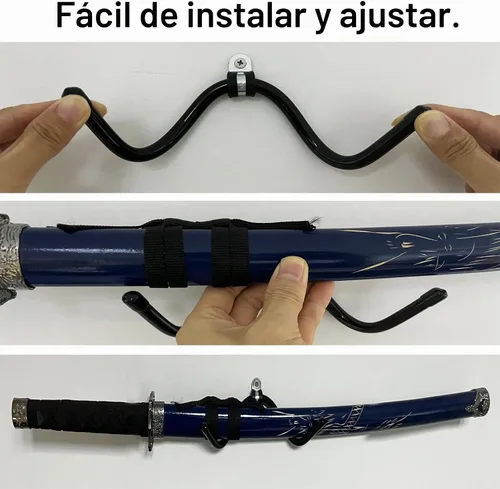 Vista 4 de Pmsanzay Paquete de 4 mini estantes de exhibición de espadas para montaje en pared, soporte para espada, gancho de espada, soporte para colgar