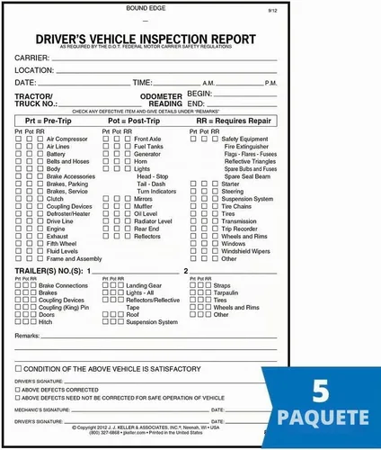 Vista 2 de J. J. Keller Informe de inspección del vehículo del conductor para pre