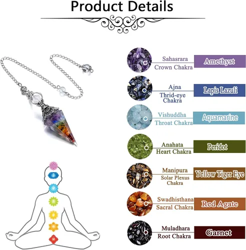 Vista 5 de Jovivi Péndulos de cristal curativo para adivinación radiestesia, 6 piedras hexagonales puntiagudas de resina con chip de resina Reiki Wicca