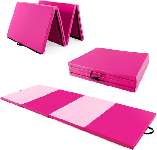 Vista 9 de Giantex 4'x10'x 2" Gymnastics Mat, 4-Panel Folding Aerobics Exercise Mat w/Hook & Loop Fastener, Carrying Handle, Portable Tumbling Mat for