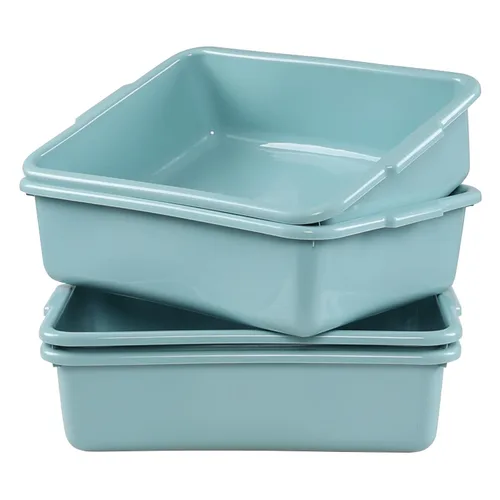 Vista 10 de Jekiyo Paquete de 4 cajas de bañera de autobús comercial, bandeja de autobús de plástico de 8 litros, lavabo negro
