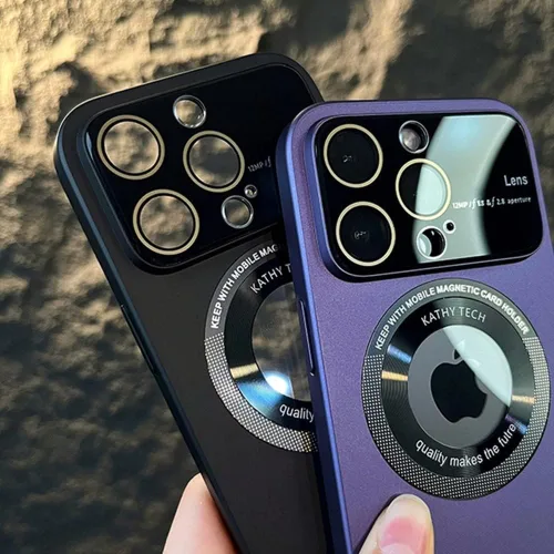 Vista 5 de Funda magnética para iPhone 15 Pro Max, vista del logotipo, protector de cámara de lente de cristal de ventana, compatible con Magsafe, fundas a