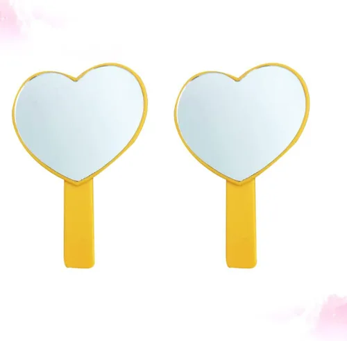 Vista 7 de LALAFINA 2 piezas de mango de espejo de maquillaje princesa para mujer, cartera de mano, espejo de corazón con asa, mango de espejo de peluquería