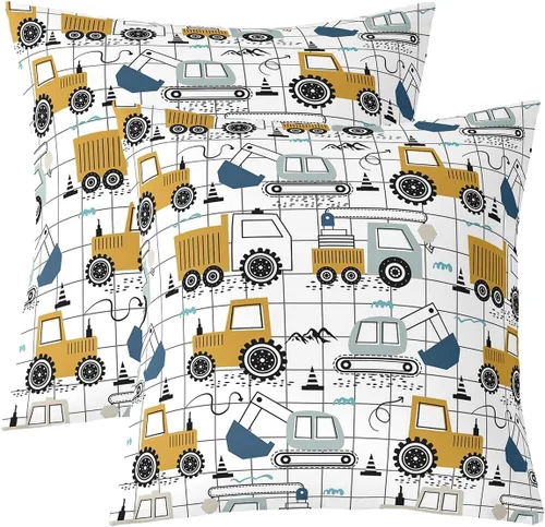 Vista 27 de Juego de 2 fundas de almohada de construcción de 16 x 16 pulgadas, fundas de almohada suaves para camiones, fundas de cojín para sala de estar