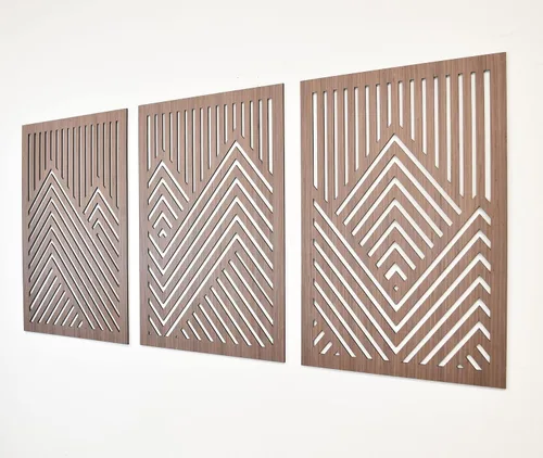 Vista 4 de ZellCreative Juego de 3 paneles geométricos de madera para decoración de pared, montañas