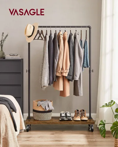 Vista 2 de VASAGLE UHSR65BX - Perchero para ropa de estilo rústico con diseño de tuberías industriales, con estante, estante de ropa resistente