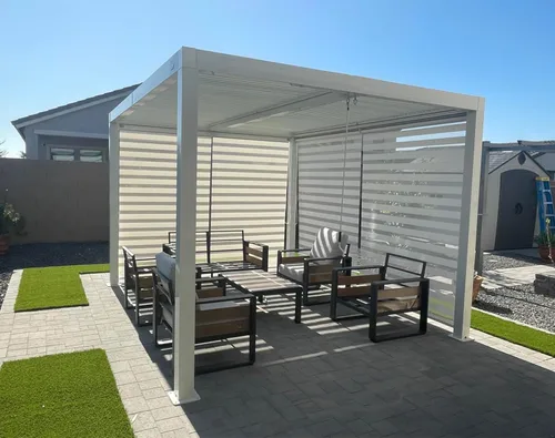 Vista 24 de PURPLE LEAF - Pérgola al aire libre con listones 10 x 12 pies de aluminio blanco con toldo rígido moderno y ajustable para patio, jardín