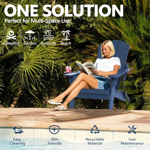 Vista 7 de Folding Adirondack Chair Set of 2 with Cup Holder & Ottoman, HDPE All Weather Resistant Plastic Outdoor Patio Chairs, Heavy Duty Fire Pit Seating