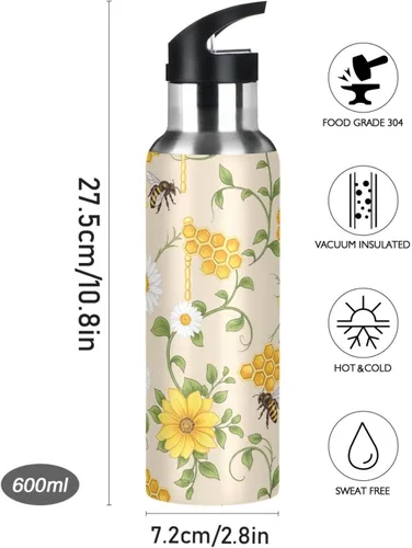 Vista 9 de Yellow White Flowers Insulated Water Bottle 32 Oz, BPA-Free Sports Water Bottle Leakproof Water Bottles