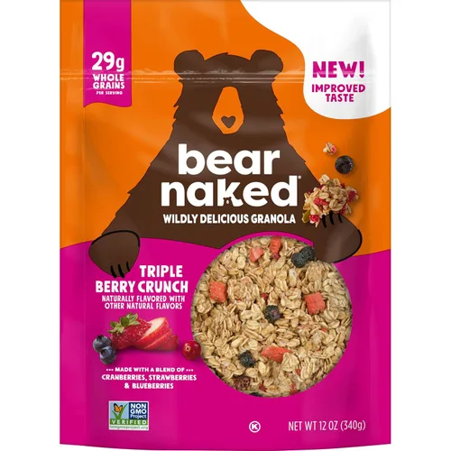 Vista 9 de Bear Naked - Cereal de granola, vegano, snacks de desayuno, triple baya (6 bolsas) Snacks veganos para el desayuno