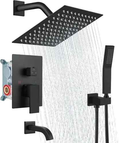 Vista 12 de Aolemi Sistema de ducha tipo lluvia, juego combinado de cabezal de ducha con relleno de bañera, ducha de mano, válvula de lujo incluida para montaje