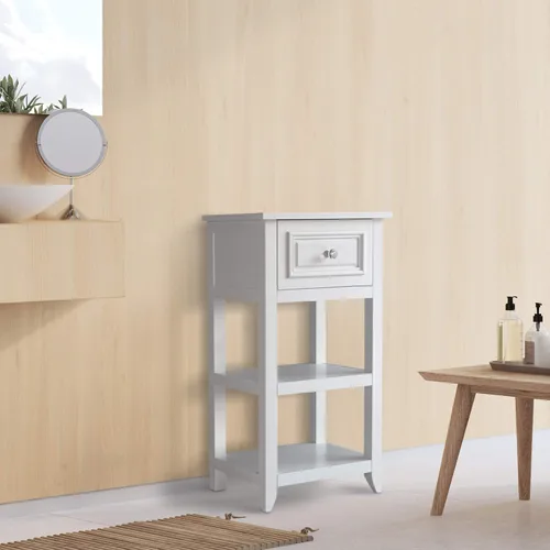 Vista 2 de Elegant Home Fashions Dawson gabinete sobre piso, Madera, Blanco 1 Drawer, Open Shelves, Bathroom Kitchen Bedroom Living Room Storage, Organizer