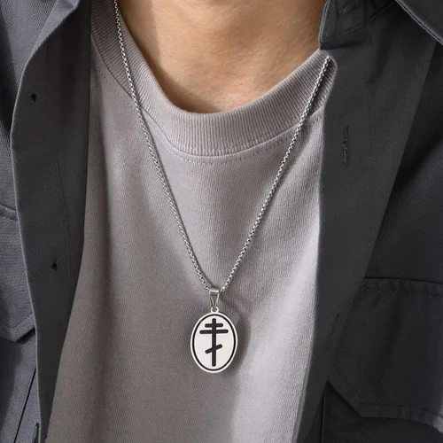 Vista 4 de Collar con colgante de cruz ortodoxa para hombre, cadena de cruz religiosa de moda, hipoalergénico e impermeable, collares largos cristianos