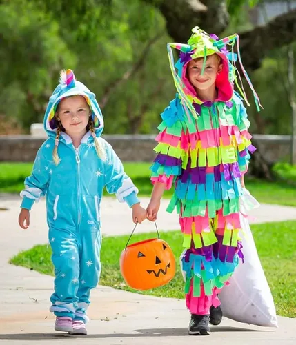 Vista 4 de Tipsy Elves Disfraz de unicornio azul claro para Halloween con crin de arcoíris y cola para niños