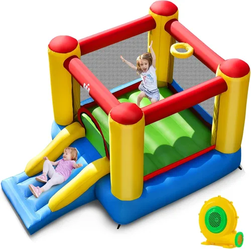 Vista 14 de BOUNTECH Casa inflable de rebote para niños de 3 a 12 años para interiores y exteriores con soplador de 480 W, área de salto, tobogán, juego