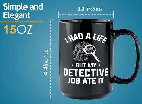 Vista 6 de Taza de café detective de 15 onzas, color negro -i had a - oficial de policía policía patrulla detective sheriff policial policía Academia