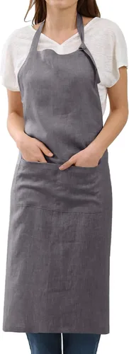 Vista 9 de Amazhiyu Delantal de cocina de lino puro con bolsillos para mujeres y hombres, cocinero, barbacoa, manualidades