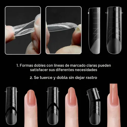 Vista 5 de 120 piezas de gel de extensión de polietileno con formas de uñas dobles con constructor de escamas para uñas de gel de manicura, diseño artístico