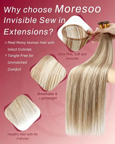 Vista 75 de Moresoo Extensiones de cabello humano real para coser, color negro natural