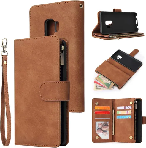 Vista 13 de UEEBAI Funda tipo cartera para Samsung Galaxy S9 Plus, funda de piel sintética, cierre magnético, bolsillo con cremallera, ranuras para tarjetas