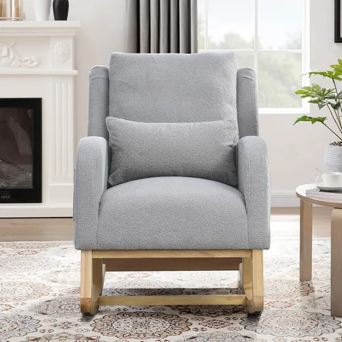 Vista 8 de JEEOHEY Mecedora para guardería, mecedora tapizada con respaldo alado, mecedora con respaldo alto cómodo, reposabrazos curvado, almohada lumbar