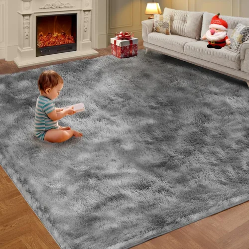 Vista 8 de KNZE - Alfombras súper suaves para sala de estar de 5 x 7 pies, color negro. Alfombra de área esponjosa y peluda, antideslizante y rectangular