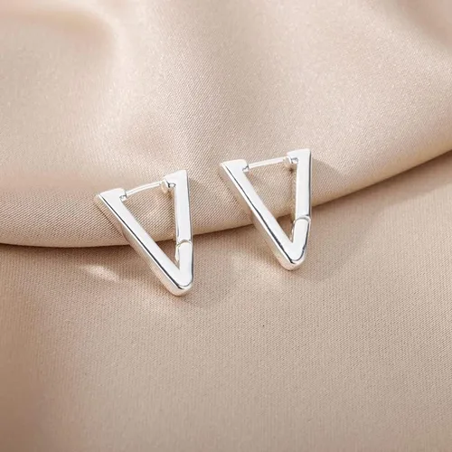 Vista 6 de SPRING YOW - Aretes de aro triangulares para mujer, de color plateado, geométrico, en forma de V, accesorios de joyería de moda, dorado, E2310G-3