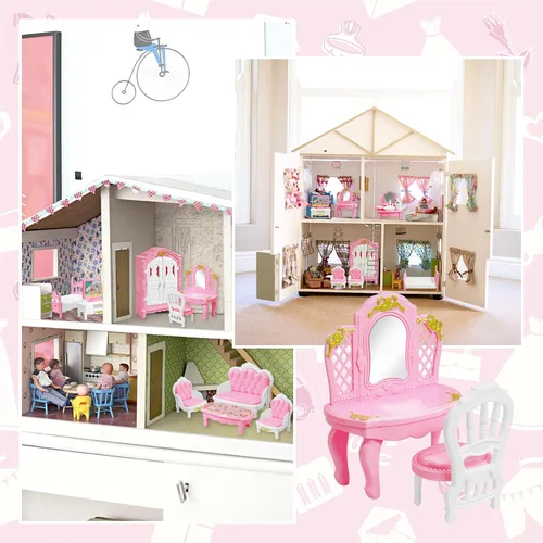 Vista 6 de Juego de 20 muebles y accesorios para casa de muñecas, muebles para casa de muñecas, mini muebles para casa de muñecas, 1 a escala 12, dormitorio