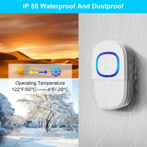 Vista 5 de Timbre inalámbrico para el hogar en el aula 5 niveles de volumen con 32 campanillas, impermeable, rango de 300 pies, flash LED y modo de silencio