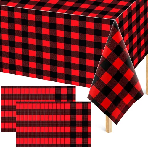 Vista 9 de Chumia Mantel rectangular desechable de plástico a cuadros, 12 piezas, 54 x 108 pulgadas, 8 pies, impermeable, para fiesta de cumpleaños