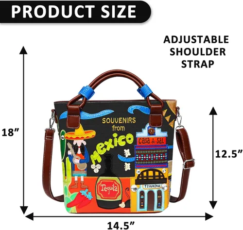 Vista 2 de Bolso tote para mujer, bolso de hombro de color, bolsa de lona bordada a mano, bolsa cruzada adecuada para ocasiones importantes, trabajo, viajes