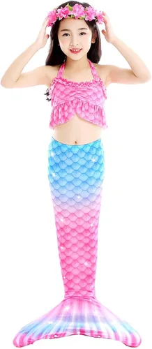 Vista 2 de PURFEEL Disfraz de sirena para niñas 4 piezas para niños