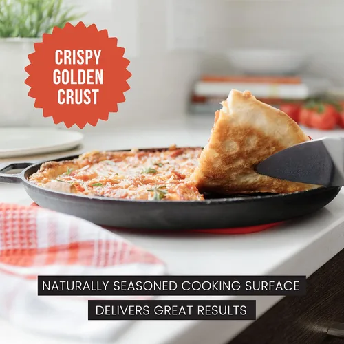 Vista 5 de Sartén de hierro fundido para pizza Chef Pomodoro, sartén de hierro fundido pre-sazonada de 12 pulgadas con asas, sartén dosa para dosa Tawa Roti