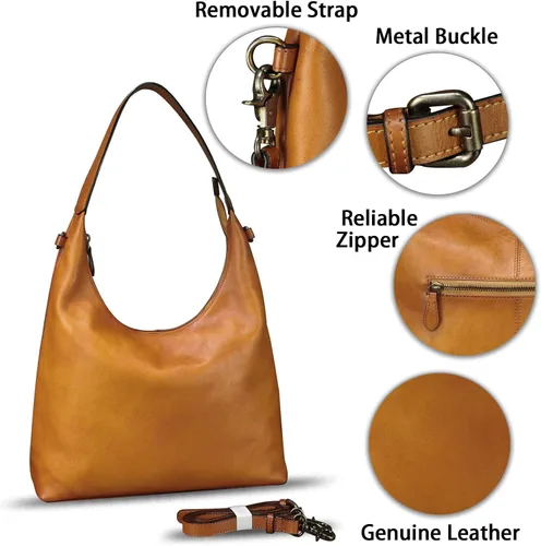 Vista 6 de Bolso Hobo de cuero genuino para mujer, bolso cruzado vintage, bolso de hombro, bolso de mano