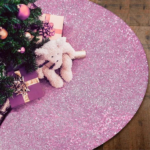 Vista 2 de yuboo Falda de árbol de Navidad rosa, 30 pulgadas, con lentejuelas pequeñas con purpurina rosa, adornos de árbol de San Valentín para lápiz, árbol