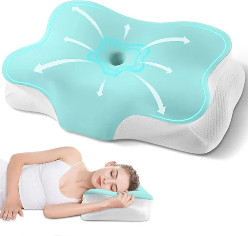 Vista 7 de Almohada cervical para el cuello, almohada ergonómica para dormir de lado para el soporte del cuello, almohadas de espuma viscoelástica refrescante