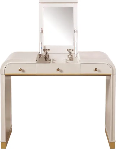 Vista 8 de Classic Wood Vanity Desk with Flip Mirror and 2 Drawers Champagne
