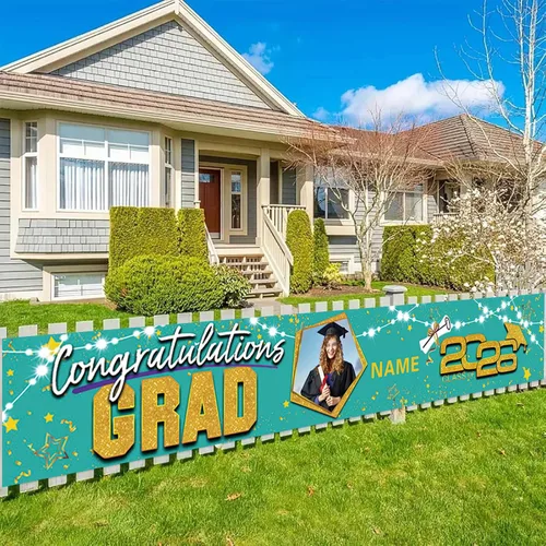 Vista 42 de Decoraciones personalizadas para fiestas de graduación 2026 – Cartel de felicitación de graduación grande – Cartel de fondo de graduación
